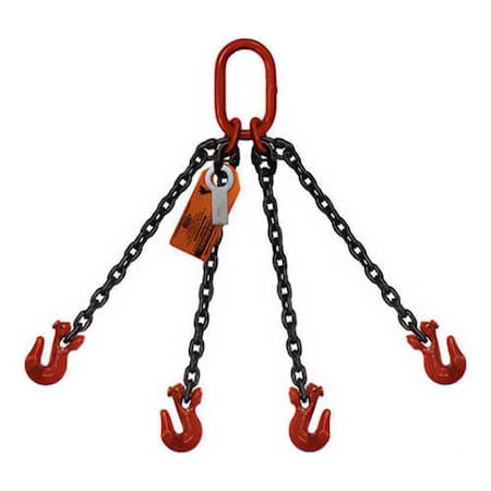 Four Leg Bridle Chain Slng, 5/8 In Dia, 5ft L, Oblong Link To Grab Hook, 58,700lb Lmt